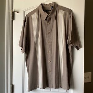 Men’s casual taupe striped dress shirt